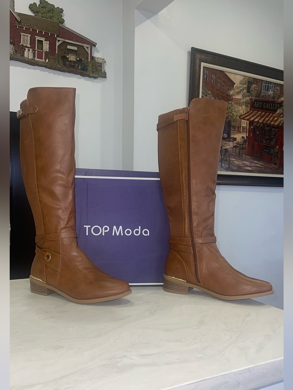 New!! ✨“TOP Moda”Women's Brown Faux Leather Knee-High Boots- Size 5.5 Last One!